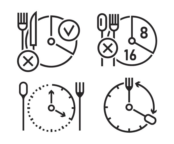 间歇性禁食图标。个人饮食计划收集。黑色的向量集图片下载