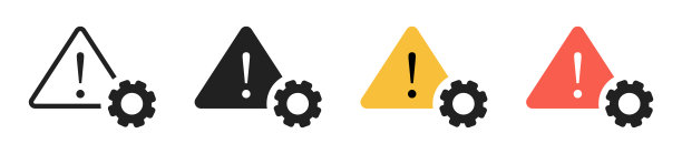 系统错误符号集。带有齿轮图标的感叹。图片下载