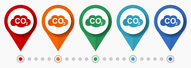 二氧化碳，二氧化碳概念矢量图标集，平面设计指针，信息图形模板图片下载