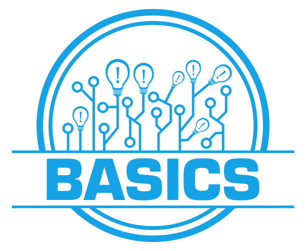 基础电路灯泡蓝色圆形徽章风格图片下载