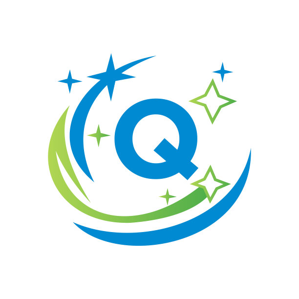 扫帚标志字母Q标志。水滴模板。住宅清洁标志在字母Q与水温泉概念图片下载