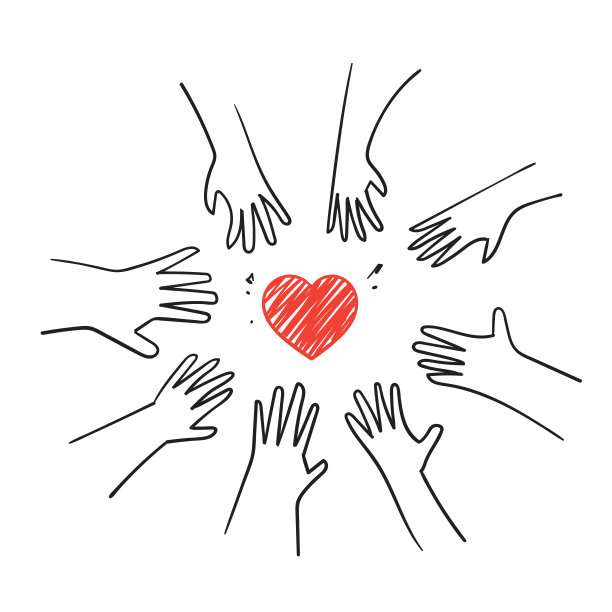 手绘涂鸦手和爱情符号插图矢量隔离图片下载