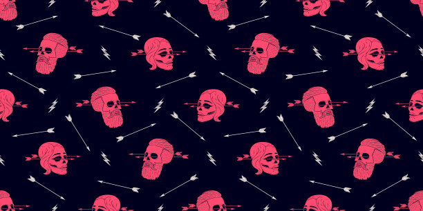 无缝图案背景的复古头骨与箭头潮人素材图片