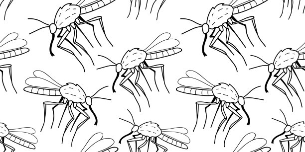 矢量无缝模式的黑色轮廓蚊子，飞蛾，在涂鸦素描风格的蠓。简单的纹理，带有昆虫，吸血动物，害虫图片下载