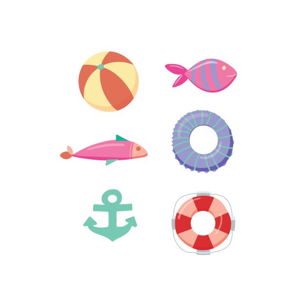 一套夏季泳装。救援。水的安全。夏天休息。夏天。平面设计。矢量插图。图片下载