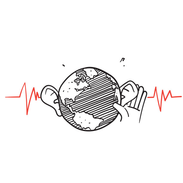 手绘涂鸦地球仪地球与耳朵听声音插图矢量图片下载