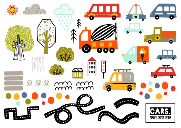 可爱的孩子和白色背景的汽车。图片下载