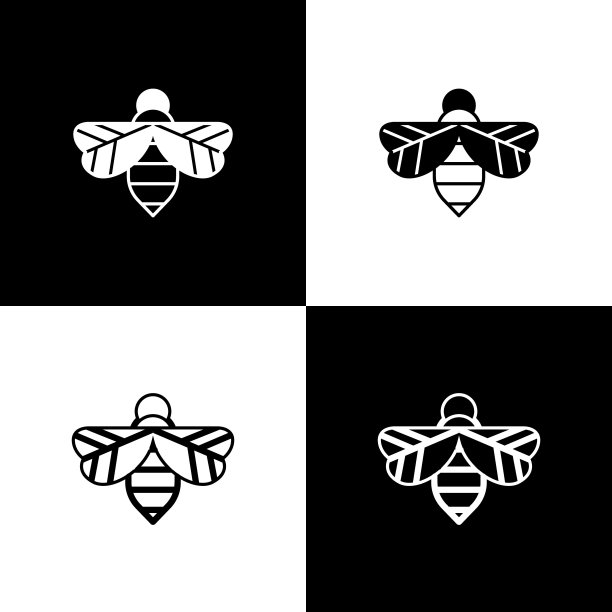 设置蜜蜂图标孤立在黑白背景上。甜蜜的天然食品。有翅膀的蜜蜂或apis。飞行昆虫。向量图片下载