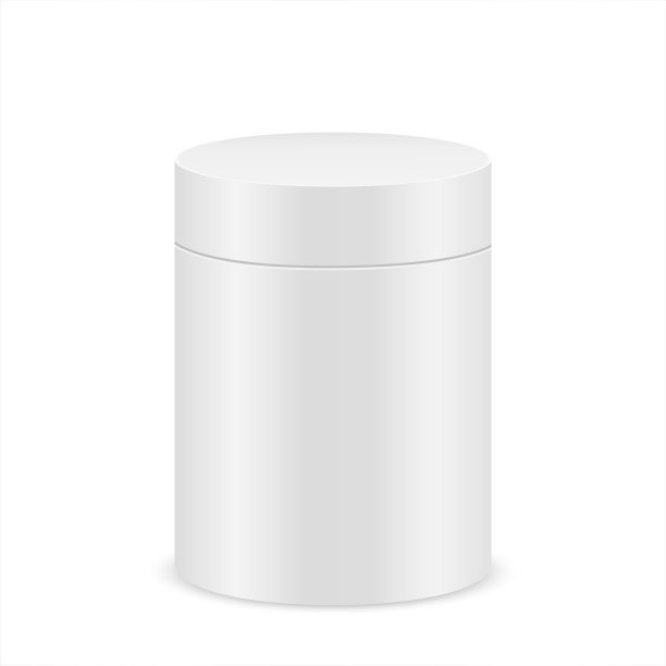 白色圆柱盒模型。产品设计用塑料、锡或纸板包装。白色背景上的礼品、茶、咖啡、食品容器图片下载