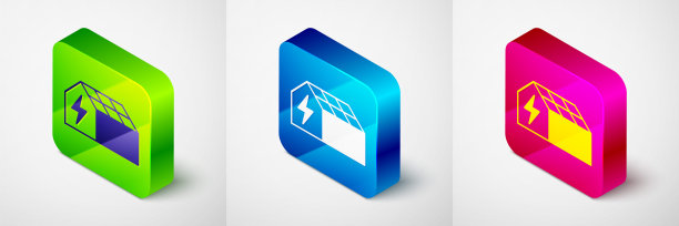 等距太阳能面板图标孤立的灰色背景。方形按钮。向量图片下载