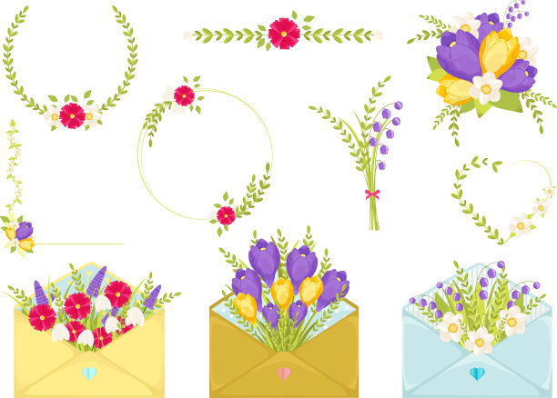 一套花，一套叶，一套爱，一套装花。婚礼概念和情人节。图片下载