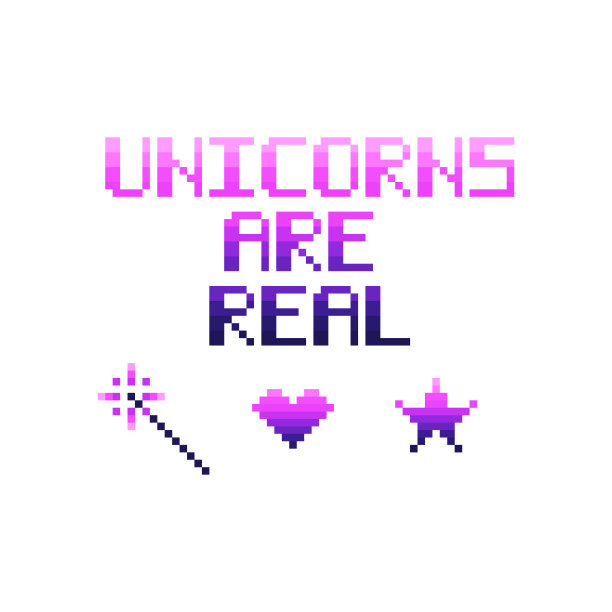 独角兽是真实的。在白色背景上引用8位样式。矢量图像。可用于贴纸、贴片、手机壳、海报、t恤、马克杯等。图片下载