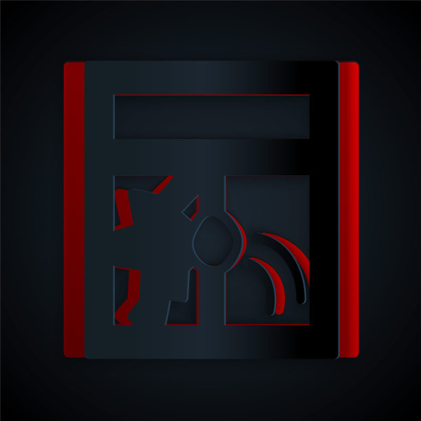 剪纸破窗图标孤立在黑色背景。损坏的窗口。殴打窗玻璃的概念。破坏行为。纸艺术风格。向量图片下载