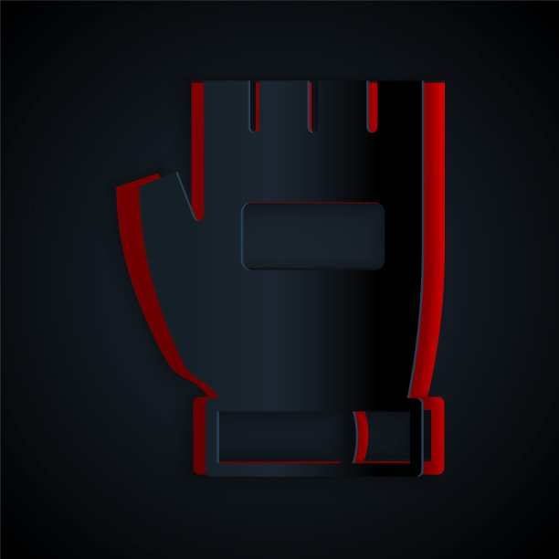 剪纸手套图标孤立在黑色背景上。极限运动。运动设备。纸艺术风格。向量图片下载