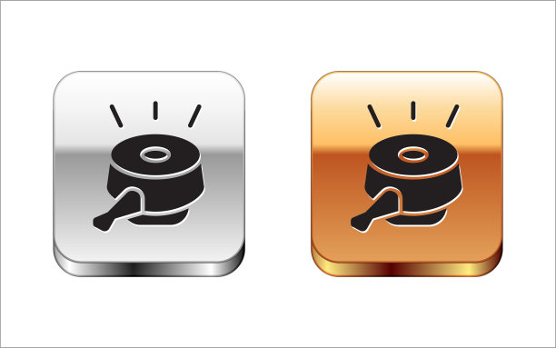 黑色自行车钟图标孤立在白色背景上。金银平方按钮。向量图片下载