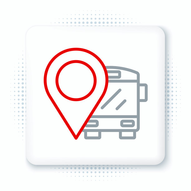 线路位置与总线图标孤立在白色背景上。运输的概念。巴士旅游运输标志。旅游或公共交通工具的标志。色彩斑斓的轮廓的概念。向量图片下载