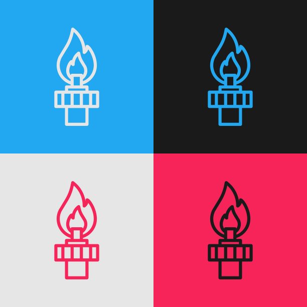 波普艺术线石油钻机与火图标孤立的颜色背景。气塔。工业对象。向量图片下载