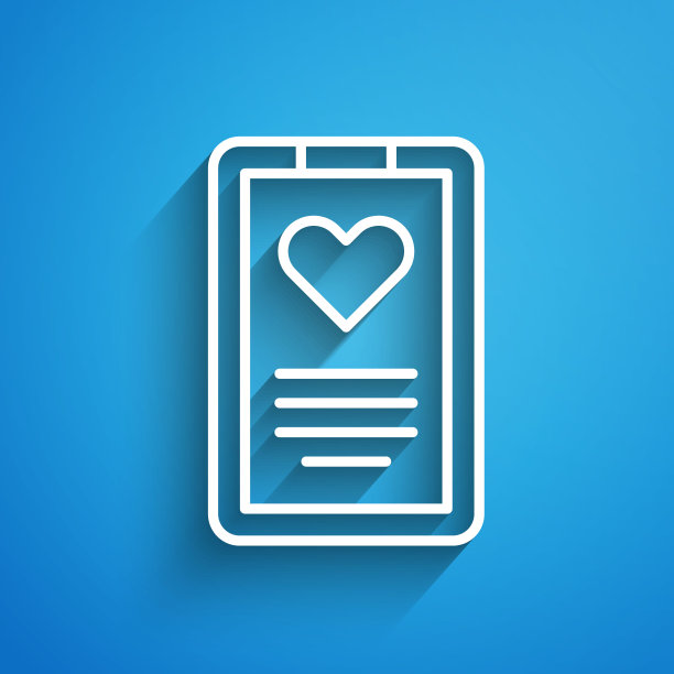 白线医疗剪贴板，临床记录图标隔离在蓝色背景上。处方，体检报告。长长的阴影。向量图片下载