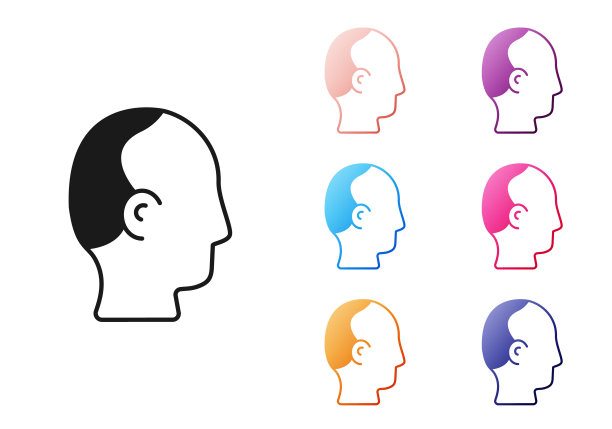 黑色秃顶图标孤立在白色背景上。脱发。设置图标丰富多彩。向量图片下载