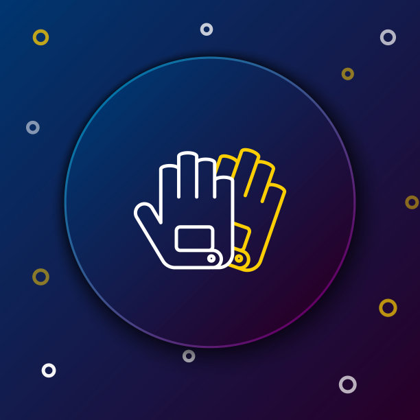 白色和黄色线手套图标孤立在深蓝色的背景。极限运动。运动设备。色彩斑斓的轮廓的概念。矢量图图片下载