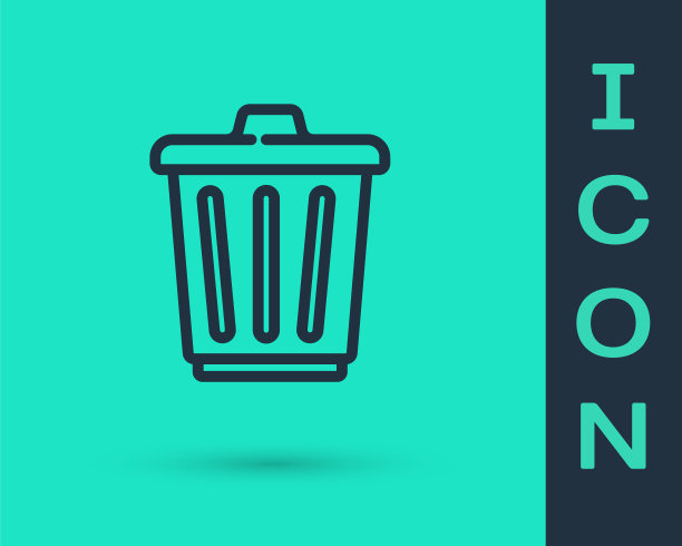 黑线垃圾桶图标孤立在绿色背景上。垃圾桶的迹象。回收篮图标。办公室垃圾图标。向量图片下载