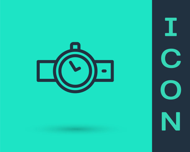 黑色线腕表图标孤立在绿色背景上。手表图标。向量图片下载