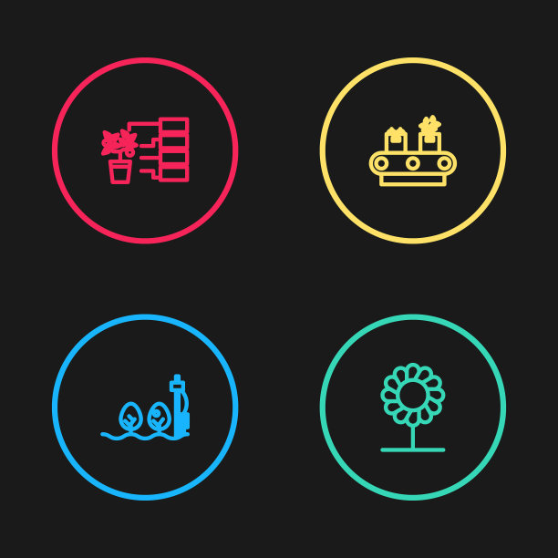 设置线独立传感器和植物，花卉，传送带盒和分析图标。向量图片下载