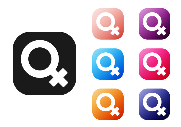 黑人女性性别符号图标孤立在白色背景上。金星象征。女性符号代表女性有机体或女性的符号设置图标丰富多彩。向量图片下载