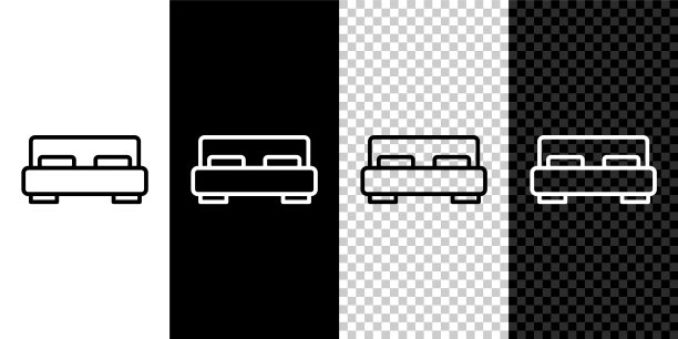 设置线大床两个或一个人图标孤立在黑白背景。向量图片下载