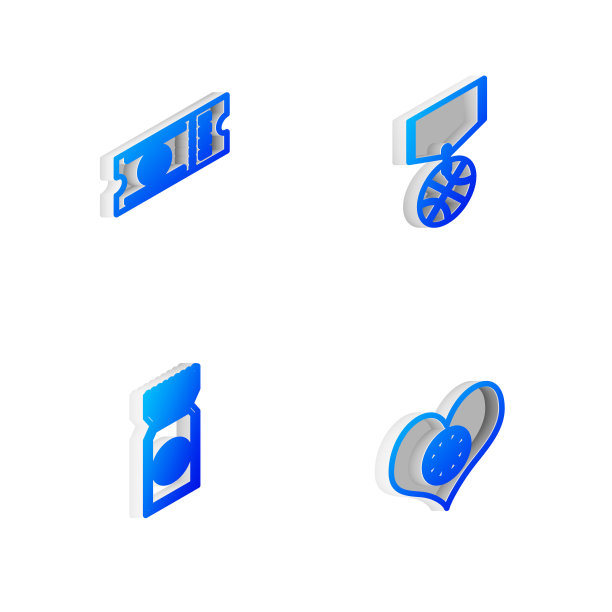 设置等距线篮球奖牌，比赛门票，和心脏与篮球图标。向量图片下载