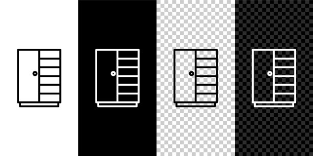 设置线衣柜图标孤立在黑色和白色背景。向量图片下载