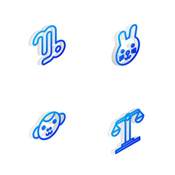 设置等距线兔星座，摩羯座，猴和天秤座的图标。向量图片下载
