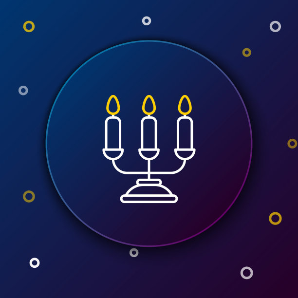 线烛台与三个烛台图标孤立在蓝色背景上。色彩斑斓的轮廓的概念。向量图片下载