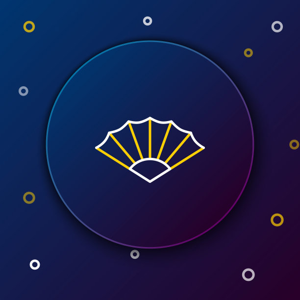 线条传统纸中国或日本折扇图标孤立在蓝色背景上。色彩斑斓的轮廓的概念。向量图片下载