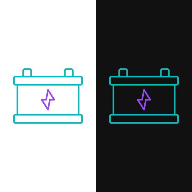 线汽车电池图标孤立在白色和黑色背景。蓄能器蓄电池能量动力和蓄能器蓄电池电能。色彩斑斓的轮廓的概念。向量图片下载