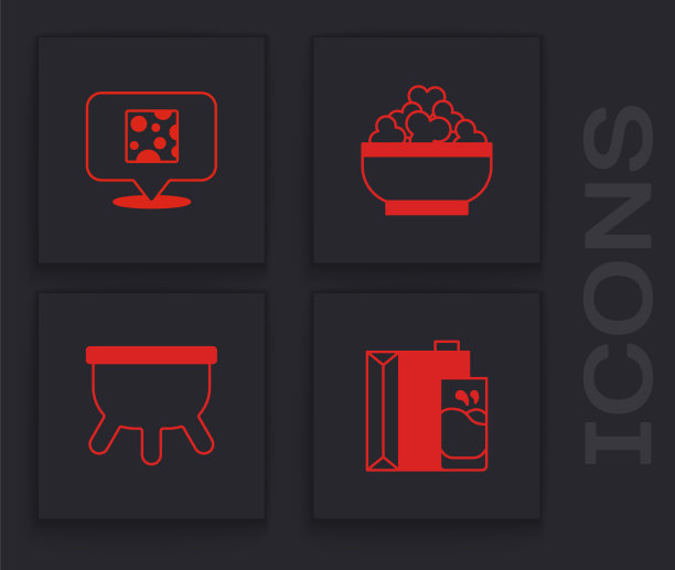 设置纸包装牛奶，奶酪，Cottage奶酪和Udder图标。向量图片下载