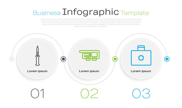配备军刀、潜水带和急救箱。业务信息模板。向量图片下载