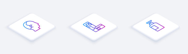 设置等距线，剃须啫喱泡沫和洗发水。白色正方形按钮。向量图片下载