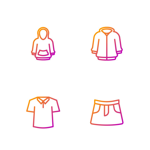 设置线裙子，衬衫，连帽衫和。渐变颜色图标。向量图片下载