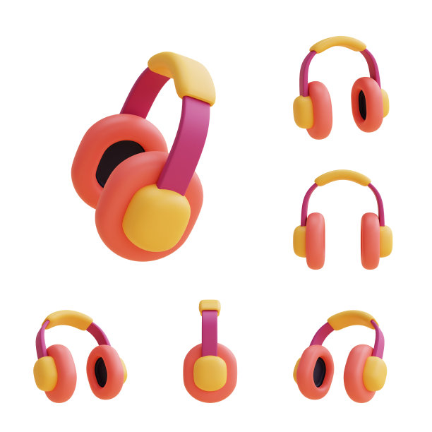 一套耳机，简约风格，平铺。3 d渲染。图片下载