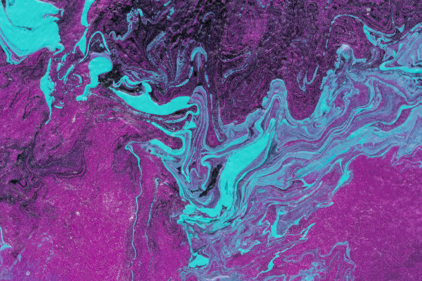 流体艺术。紫色、粉红色、绿松石色颜料混合图片下载