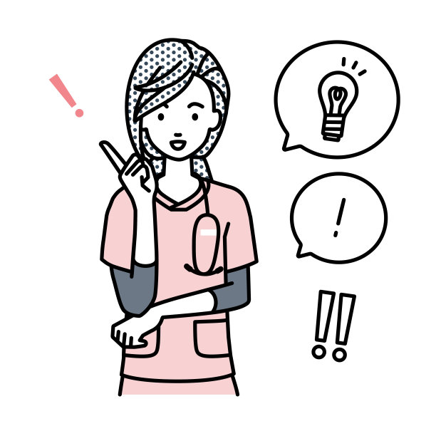 一名女护士得到了一个伟大的想法，站在指向手势灯泡和感叹号设置图片下载