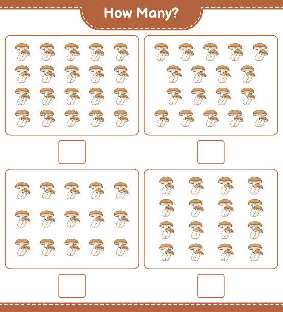 计数游戏，多少香菇。教育儿童游戏，可打印的工作表，矢量插图图片下载
