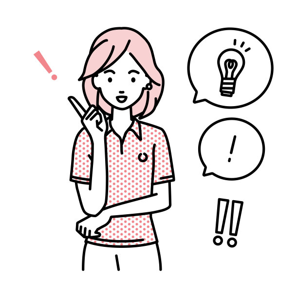 一个穿着polo衫的女人站在那里，用手指着灯泡和感叹号，想出了一个好主意图片下载