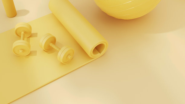 3D渲染运动概念瑜伽垫哑铃图片下载