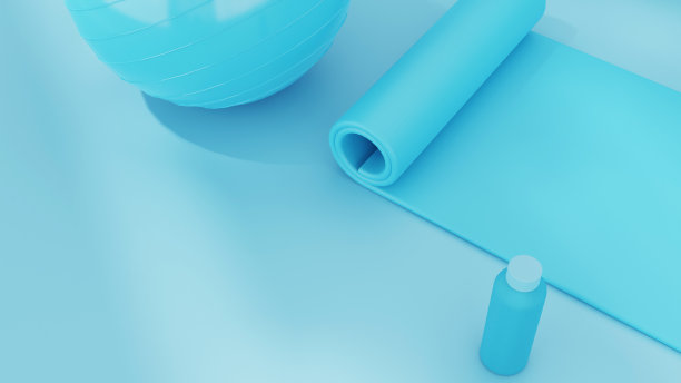 3D渲染运动概念瑜伽垫蓝色图片下载