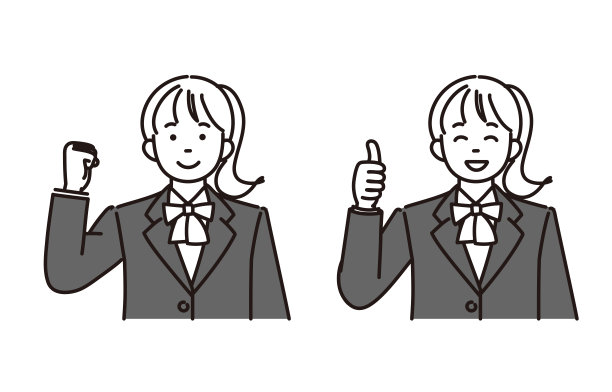 黑白插图2姿势集的高中女孩或初中女孩做内脏姿势和漂亮的姿势图片下载