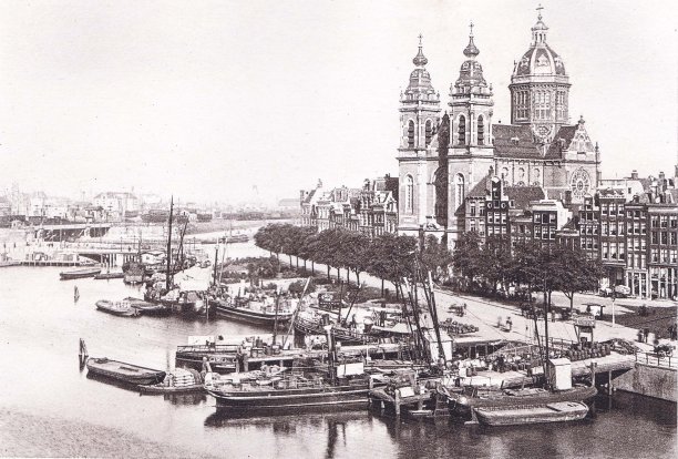 阿姆斯特丹内港，荷兰(荷兰)1894古董照片图片下载