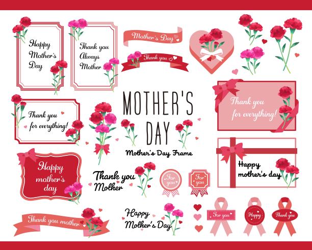 可爱和华丽的母亲节框架矢量插图材料/康乃馨/丝带/礼物图片下载