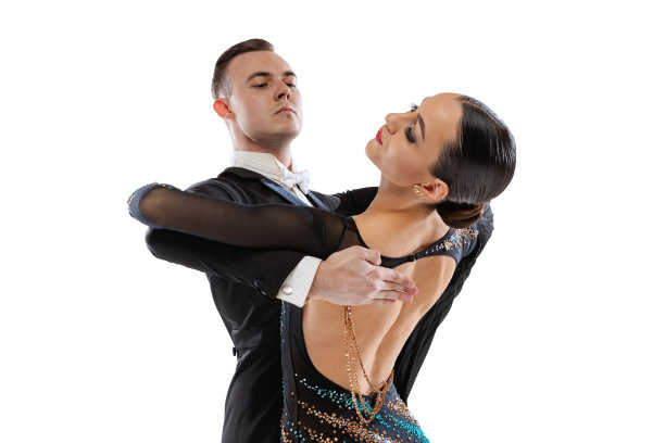 年轻夫妇的半身肖像，专业交际舞演员练习孤立在白色的工作室背景图片下载